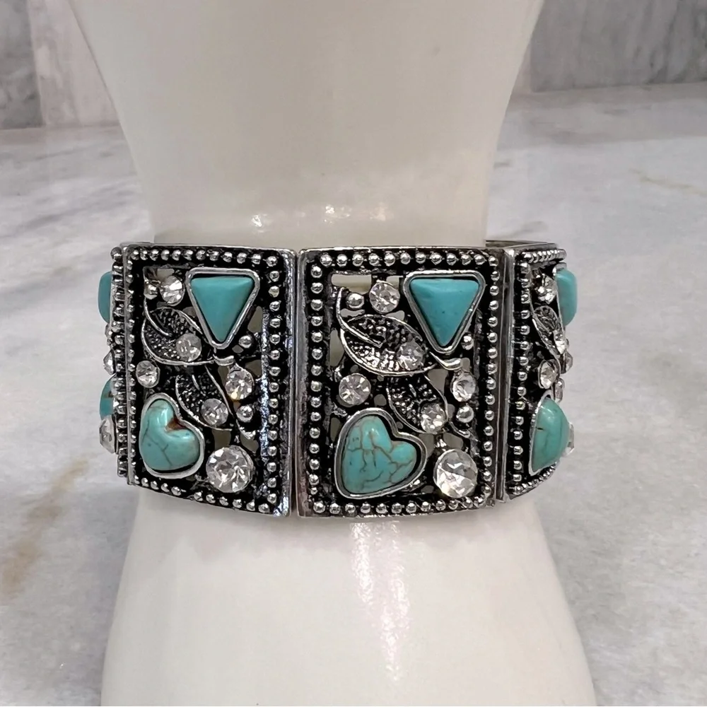 Blue Howlite Austrian Crystal Stretch Bracelet